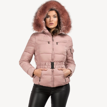 Warm Down Filled Parka Coat with Fake Fur Hood Women - OutfitLondon