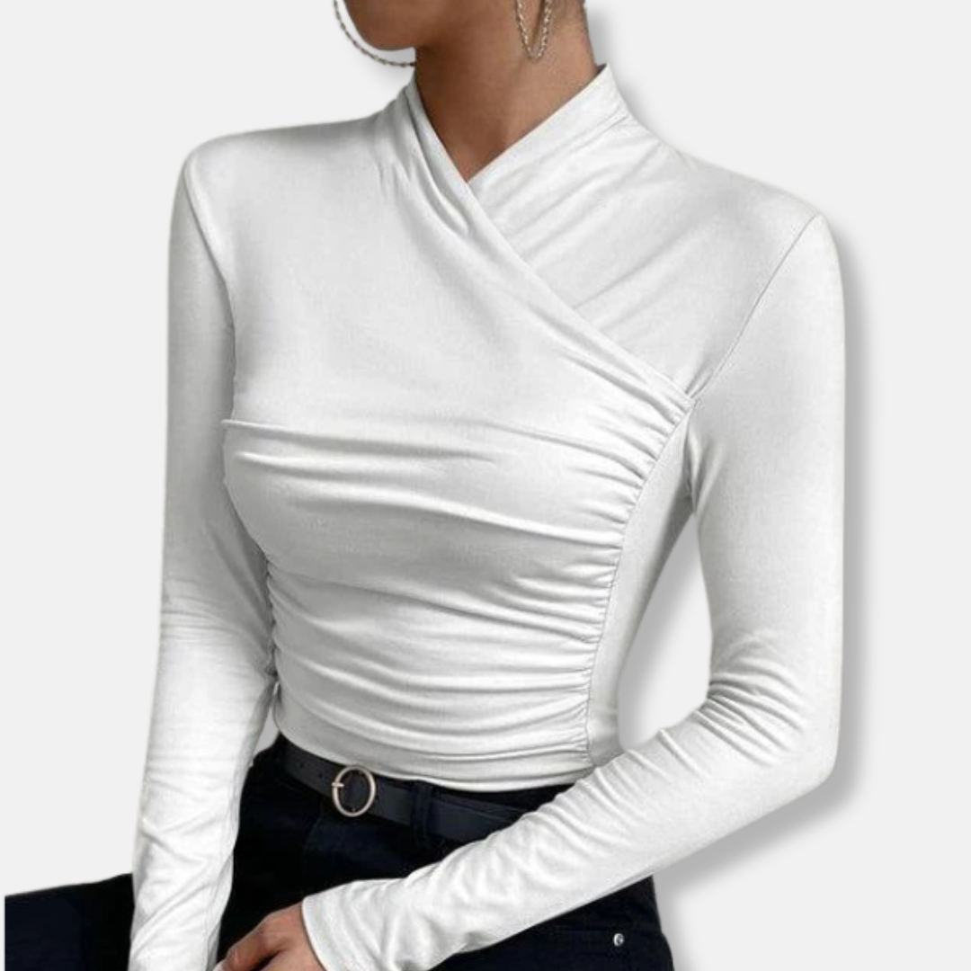 Comfortable Ruffled Neck Long Sleeve Women's Blouse - OutfitLondon