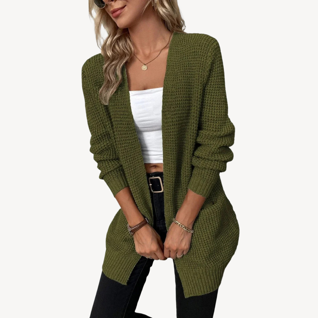 Cozy Crew Neck Cardigan for Women with Pockets