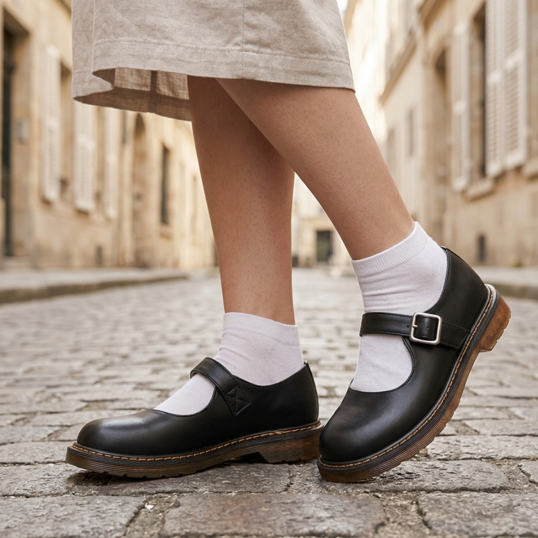 Ladies Classic Comfortable Flat Shoes with Buckle Detail - OutfitLondon