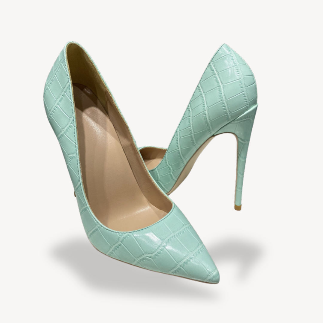 Comfortable Pastel Green Leather High Heels