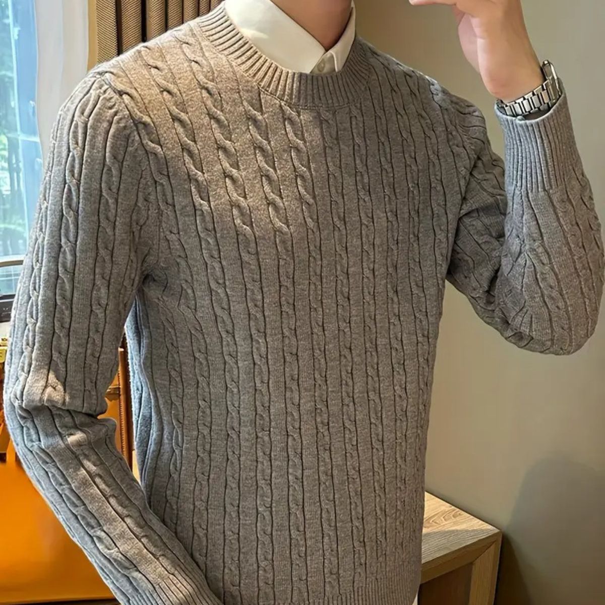 Soft Grey Men's Merino Wool Crew Neck Sweater
