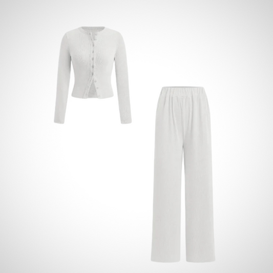 Cozy Button Front Lounge Wear Set for Women - OutfitLondon