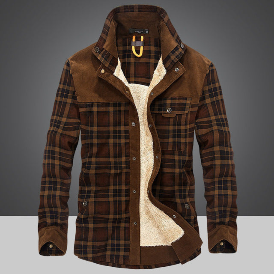 Warm Insulated Plaid Coat for Men