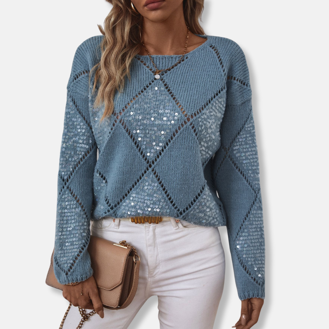 Casual Fit Womens Sweater with Sparkly Sleeves - OutfitLondon
