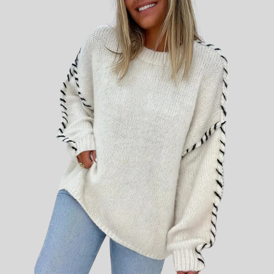 Relaxed Fit Crew Neck Long Sleeve Pullover Sweater - OutfitLondon