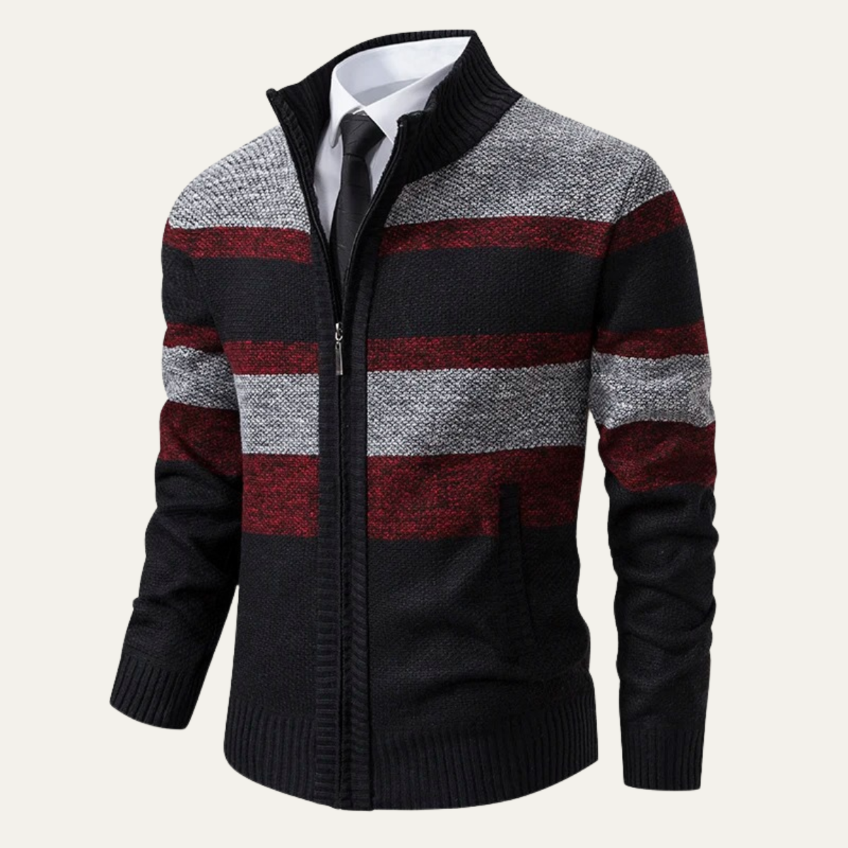 Warm Men's Striped Zip Up Cardigan Sweater