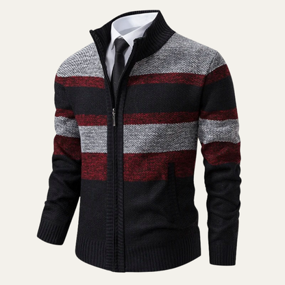 Warm Men's Striped Zip Up Cardigan Sweater
