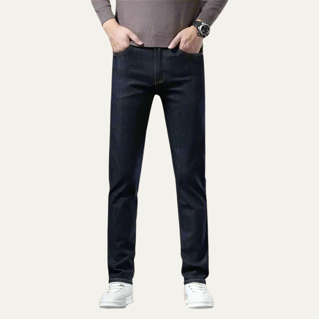 Comfortable Slim Fit Straight Leg Blue Jeans - OutfitLondon