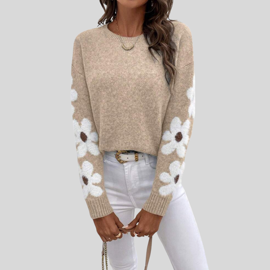 Comfortable Floral Crew Neck Winter Sweater - OutfitLondon