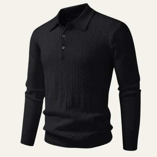 Classic Men's Cable Knit Polo Shirt - OutfitLondon