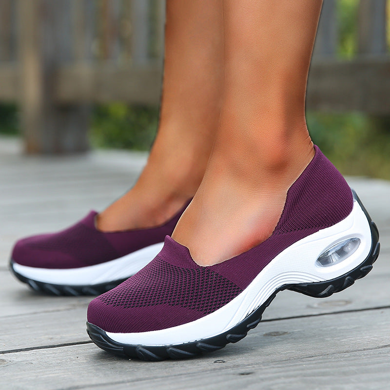 Women's Fly-Woven Fabric Athletic Low Heel Sneakers