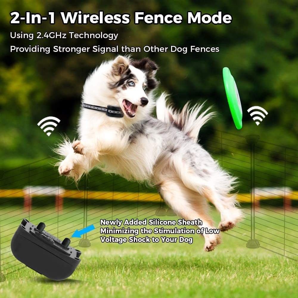 2-in-1 Electric Wireless Fence with Remote, Waterproof, 2 Collar Package