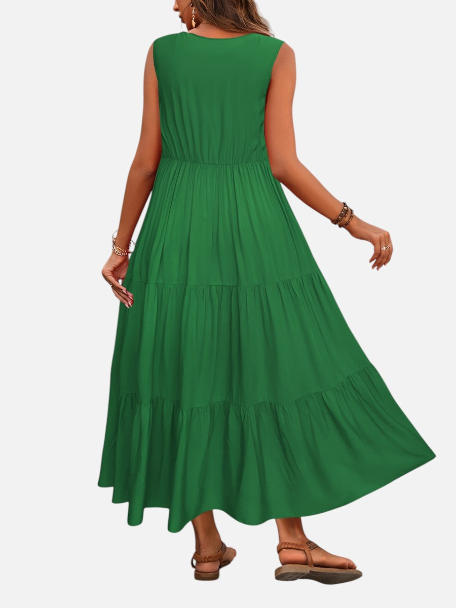 Women's Elegant V-Neck Tiered Maxi Dress