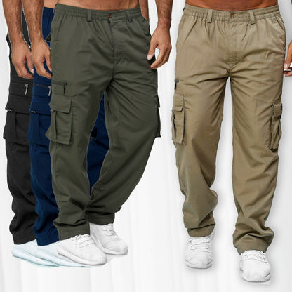 Men's Cargo Pants Elastic Waist Multiple Pockets Full Length Pants Outdoor Sports Casual