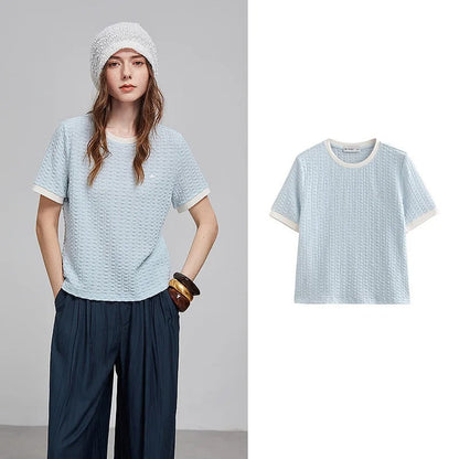 Comfortable Ribbed Crew Neck Tee Shirt