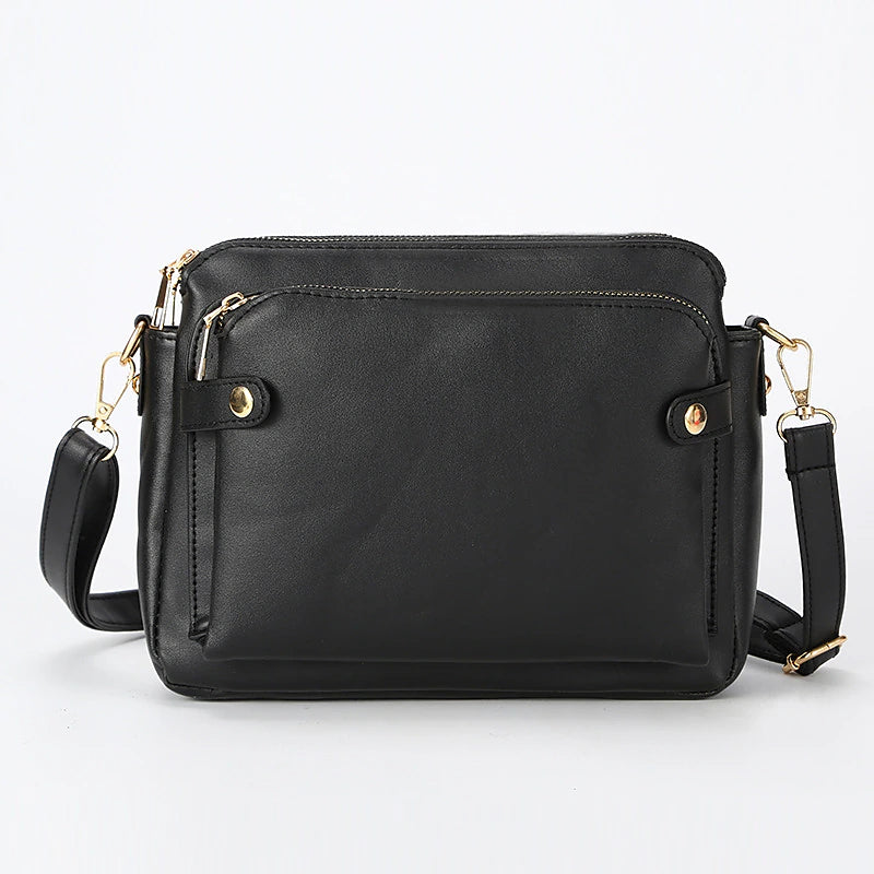 Three-Layer Crossbody Leather Shoulder Bag & Clutch