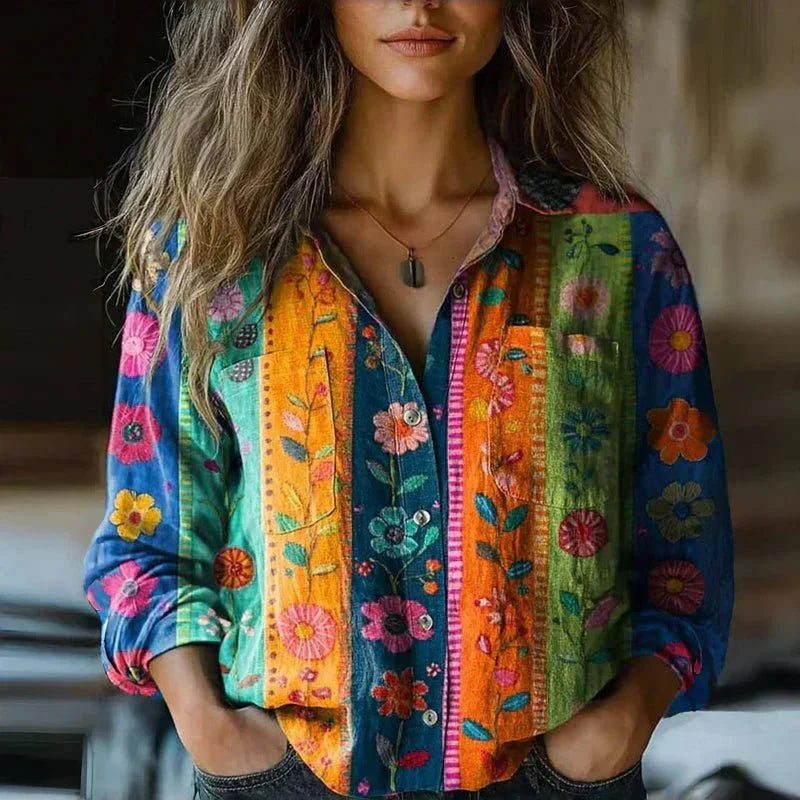 Casual Cotton Button Down Shirt | Loose Fit Paisley Print Top