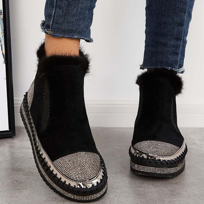 Warm Fur Lined Slip on Loafers Non Slip Ankle Boots