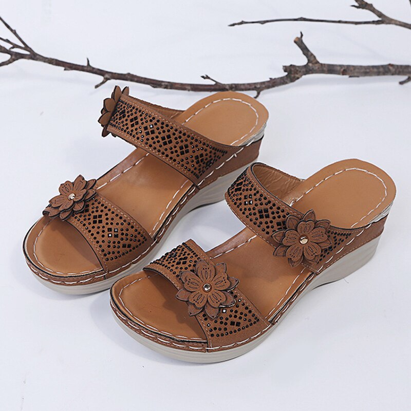 Women Orthopedic Casual Shoes Vintage Flower Fish Mouth Sandals