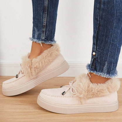 Suede Warm Flat Slip on Snow Boots Faux Fur Lined Loafer Shoes
