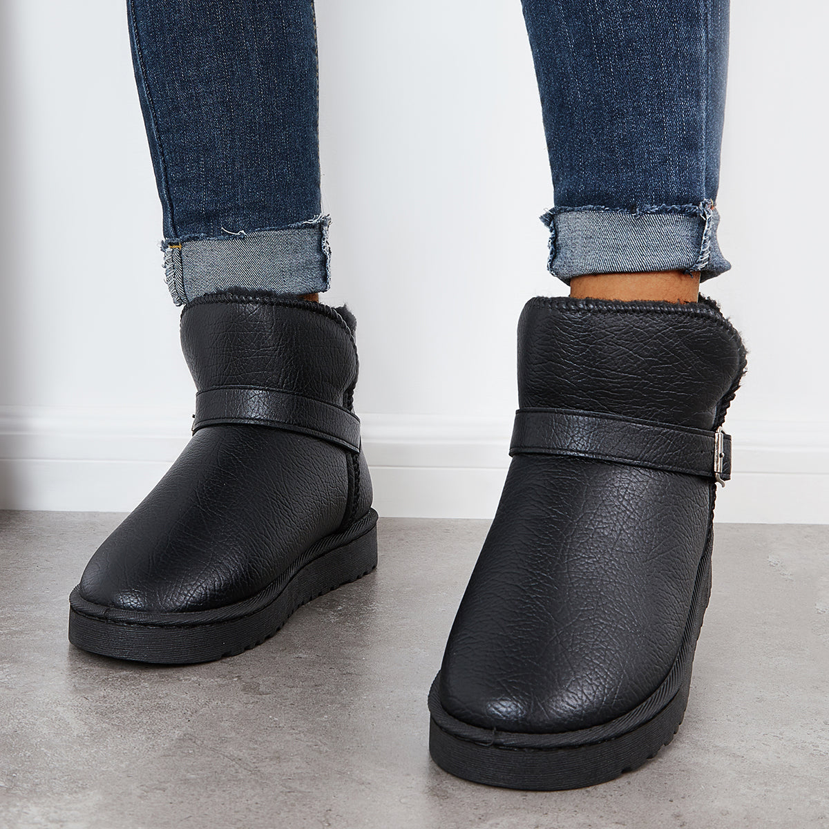 Warm Fur Lining Winter Booties Furry Waterproof Ankle Snow Boots