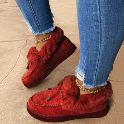 Suede Warm Flat Slip on Snow Boots Faux Fur Lined Loafer Shoes
