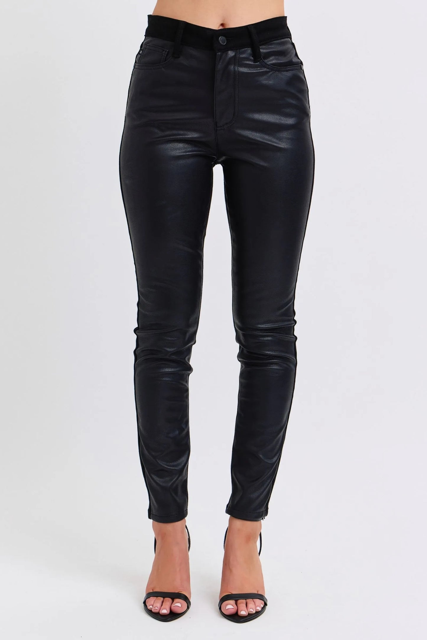 Curvy Fit Faux Leather Slim Jeans For Women - OutfitLondon