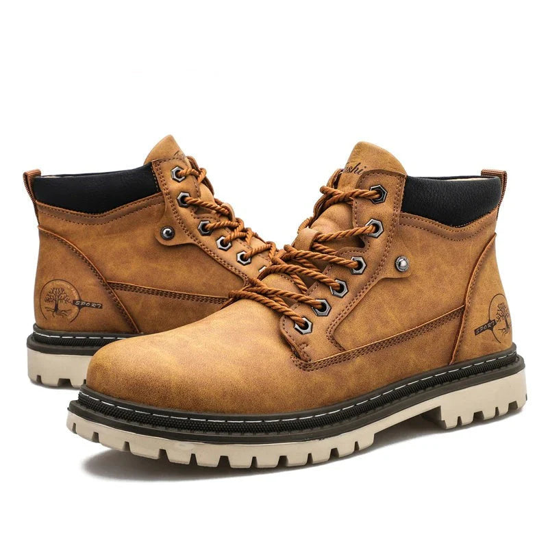 Men’s Lace-Up Ankle Boots with Rugged Outsole and Padded Collar