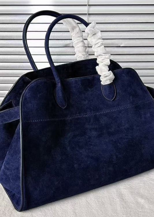 Women's Dark Blue Suede Tote Bag Large Capacity - OutfitLondon