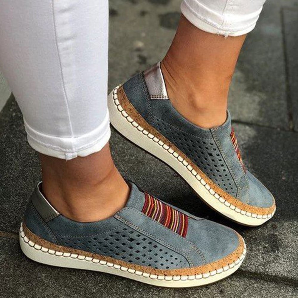 Women's Casual Hollow Color Contrast Stripe Flat Casual Shoes
