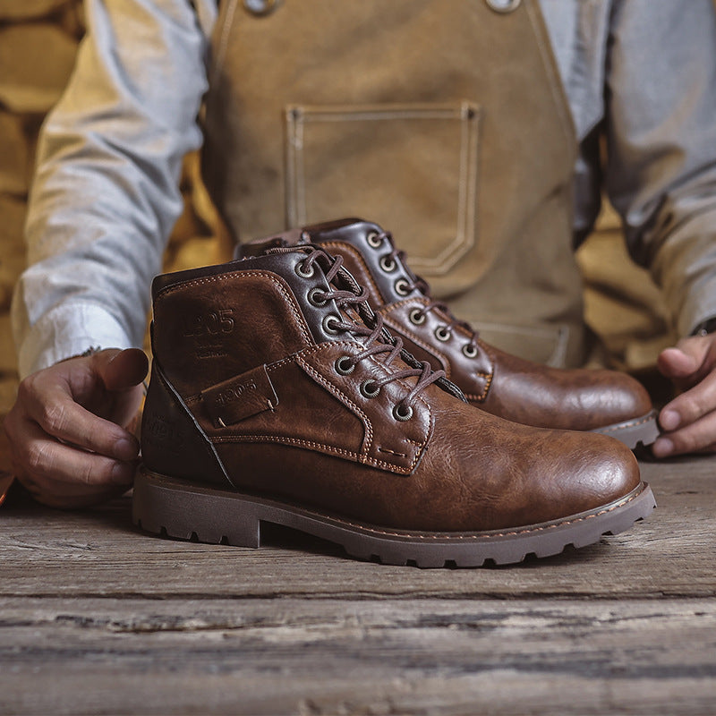 Men's Lace up Zippered Leather Boots