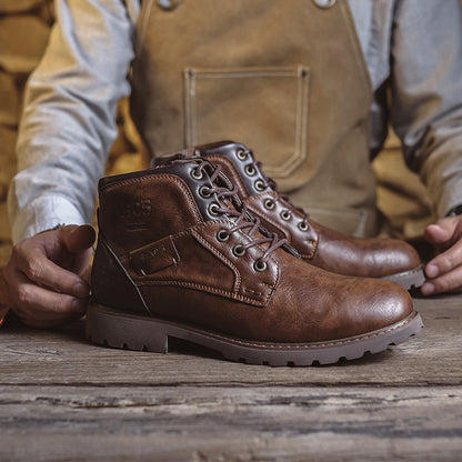 Men's Lace up Zippered Leather Boots