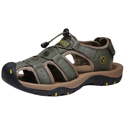 Men Summer Beach Leather Sandals Closed Toe Hollow out Breathable Shoes