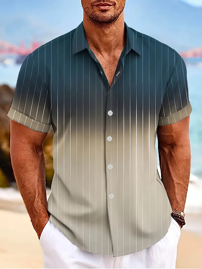 Casual Striped Short Sleeve Men's Summer Shirt - OutfitLondon