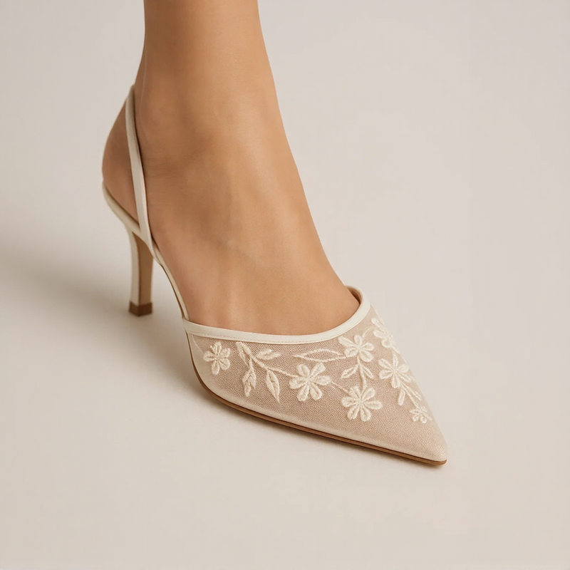 Elegant Embroidered Slingback Heels for Women