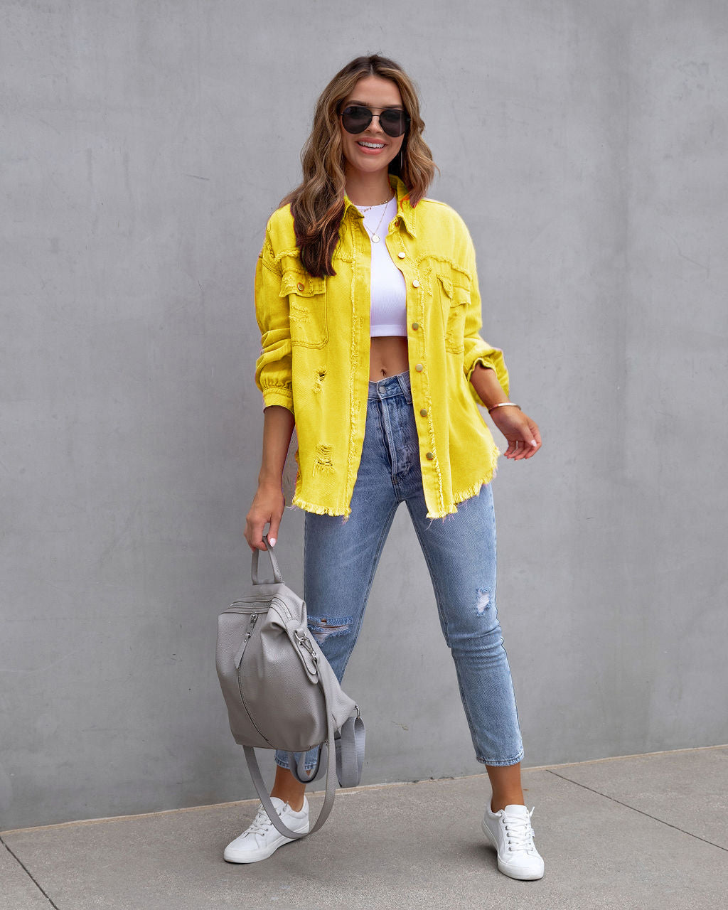 Women's Casual Cotton Ripped Shirt Jacket