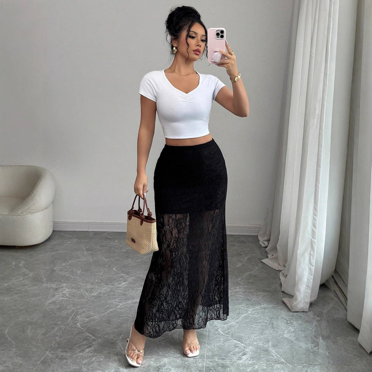 Women's Elegant Lace High Waist Sheath Skirt