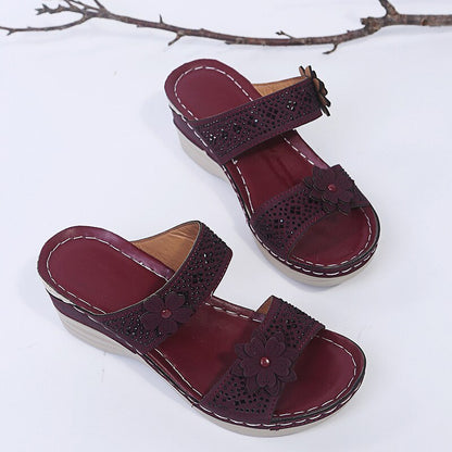 Women Orthopedic Casual Shoes Vintage Flower Fish Mouth Sandals