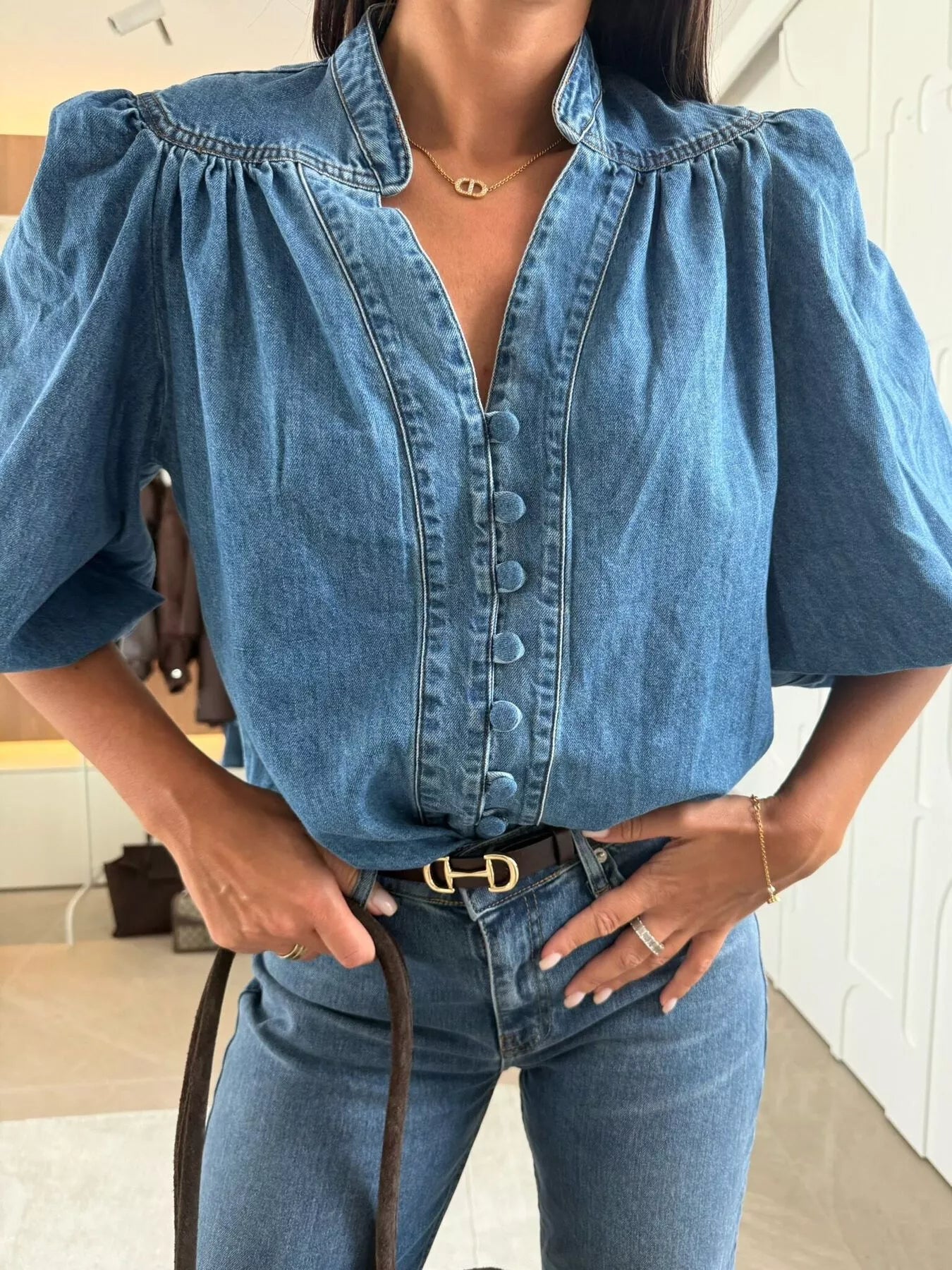 Comfortable Loose Fit Blue Jeans Shirt