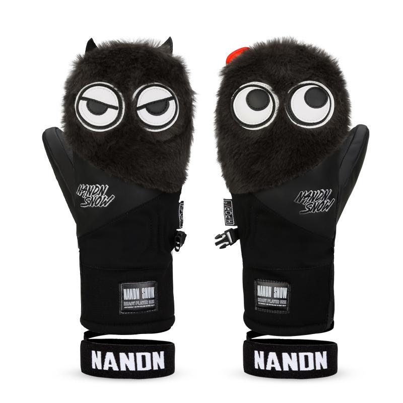 Men's Snow Mascot Furry Snowboard Gloves Winter Mittens