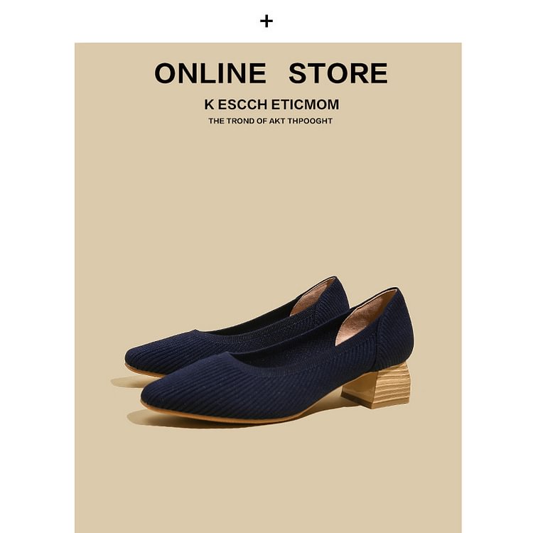 Comfortable Classy Knit Cap Toe Flats-Dark Blue