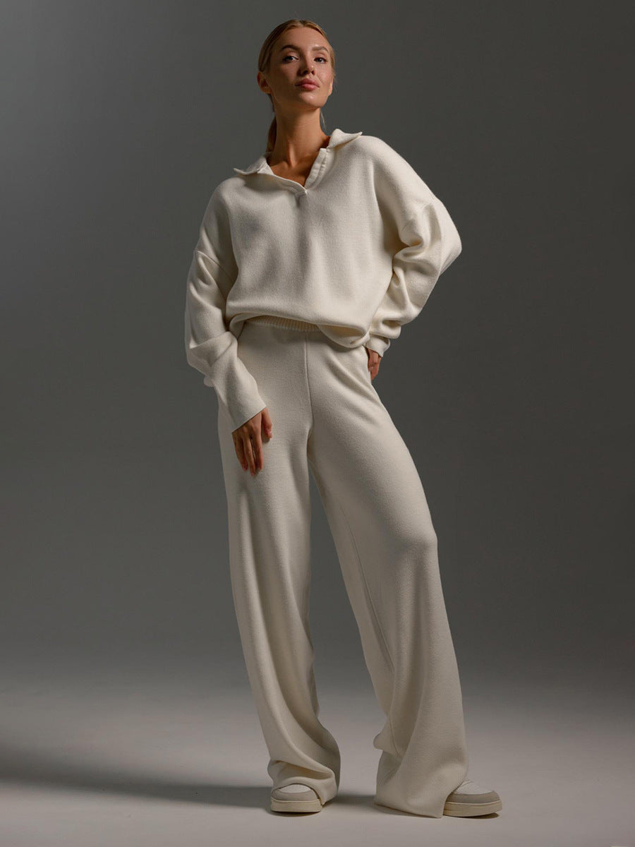 Women's Casual Cotton Sweatshirt and Straight-Leg Pants Set