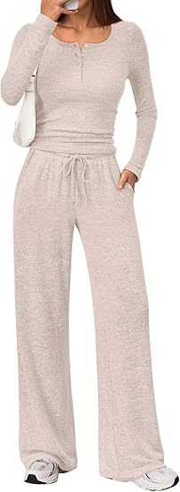 Women's Casual Two-Piece Cotton Top and Wide Leg Pants Set