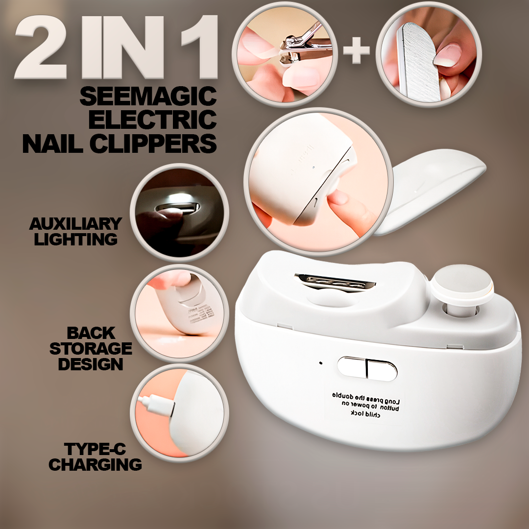 Automatic Nail Clipper & Electric Nail Trimmer -2-in-1 Portable Fingernail Cutter with Light & 2 Speeds