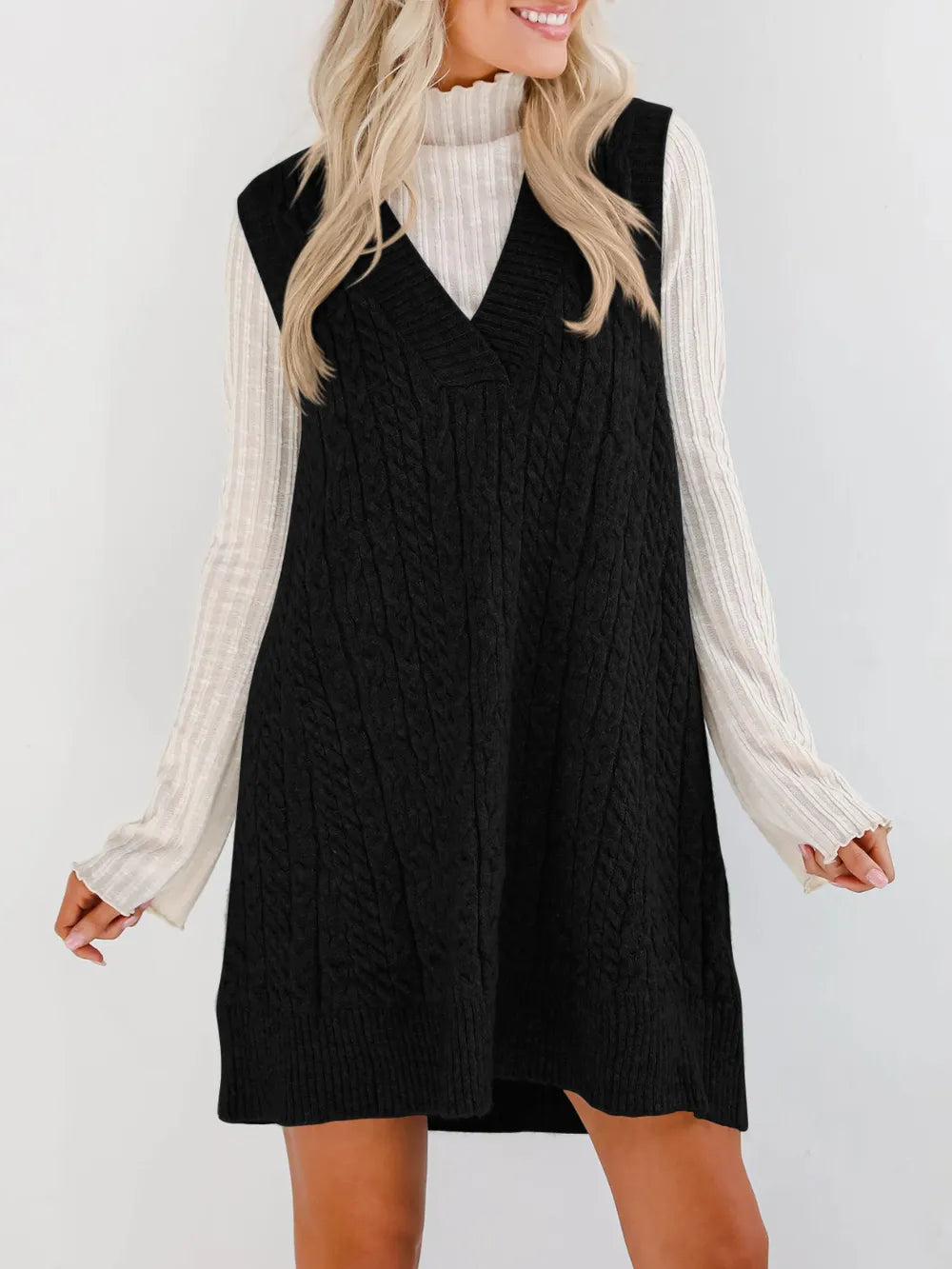 Soft V-Neck Knit Sweater Dress
