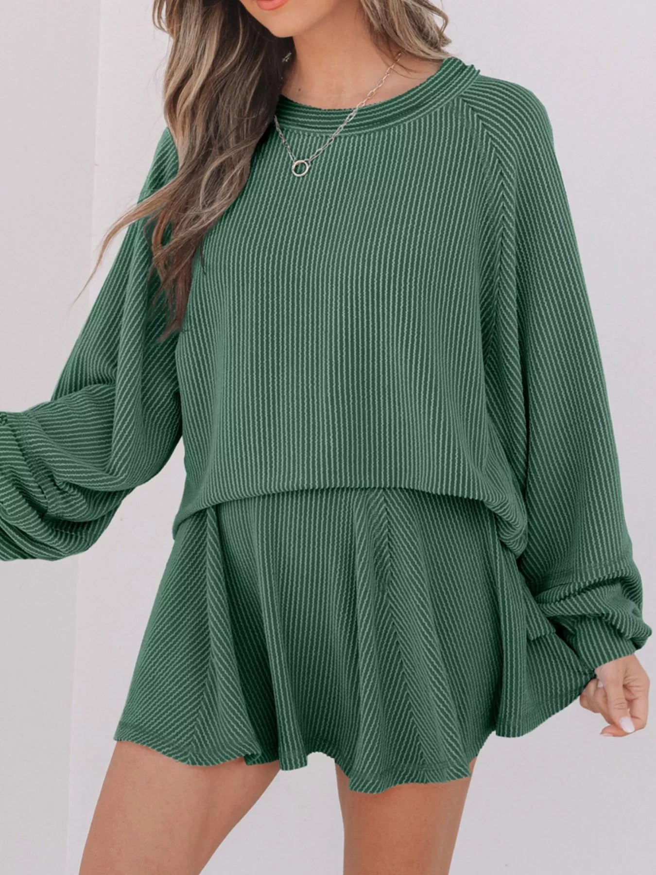 Cozy Knit Sweater and Shorts Outfit - OutfitLondon