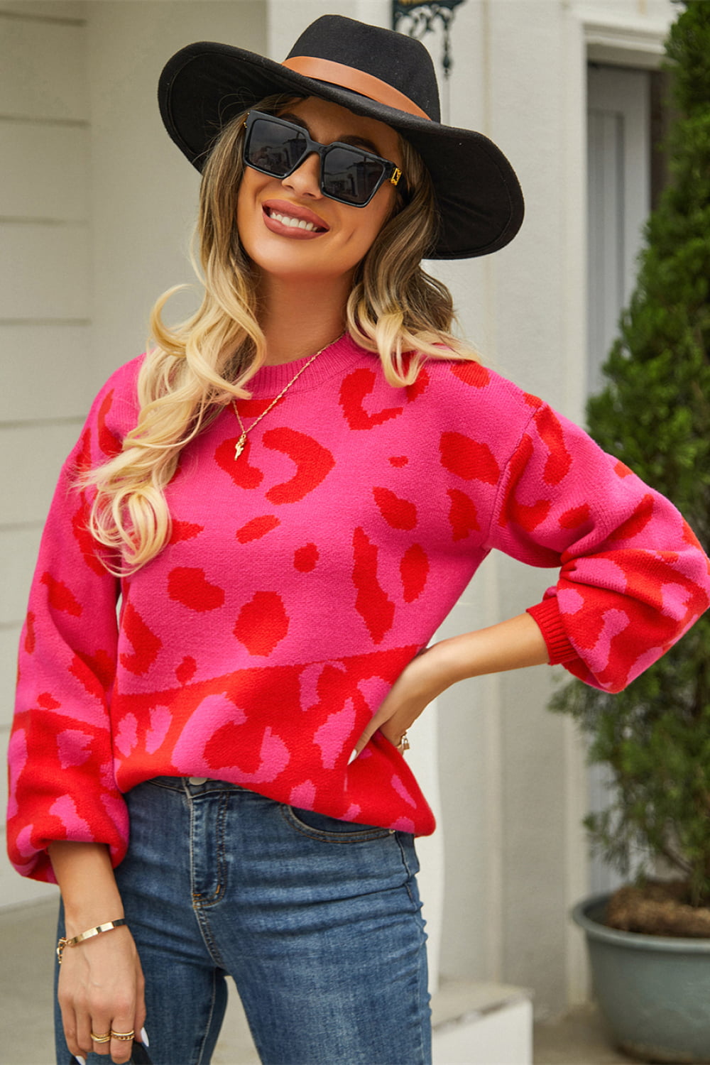 Fashionable Animal Print Crew Sweater