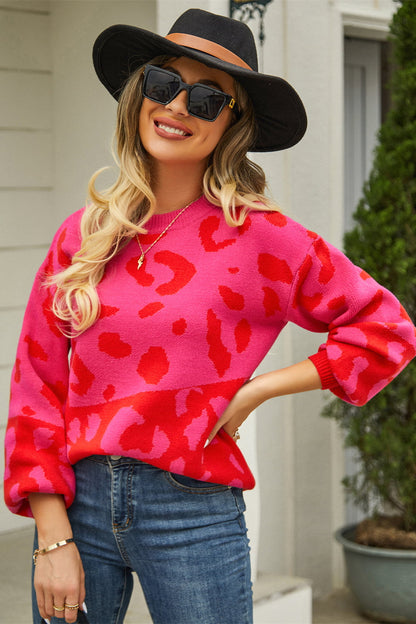 Fashionable Animal Print Crew Sweater