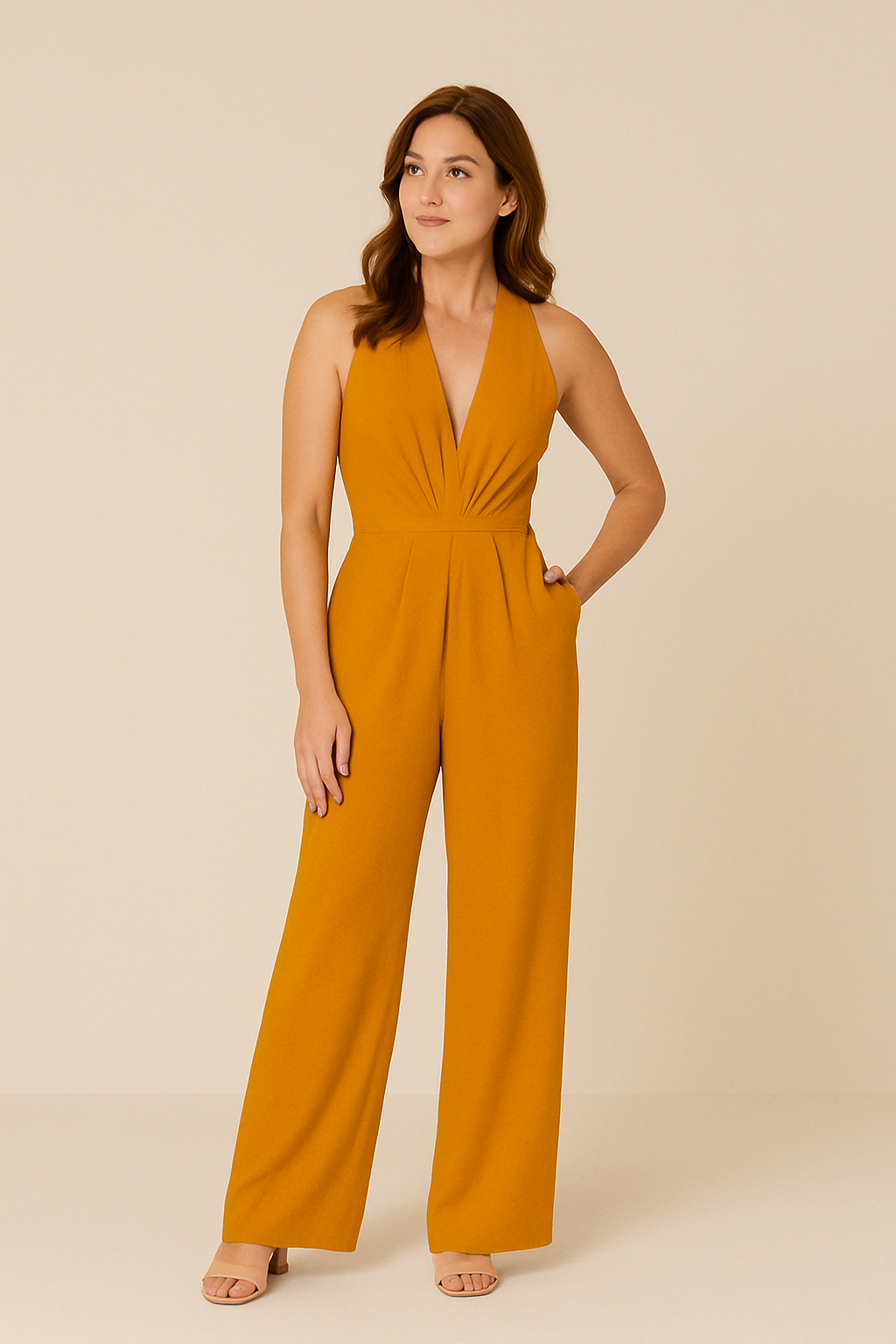 Women's Sleeveless Jumpsuit Deep V-Neck Wide Leg Elegant Fit